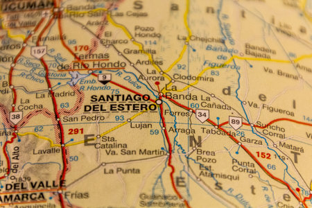 Santiago del Estero, Argentina on a road mapの写真素材