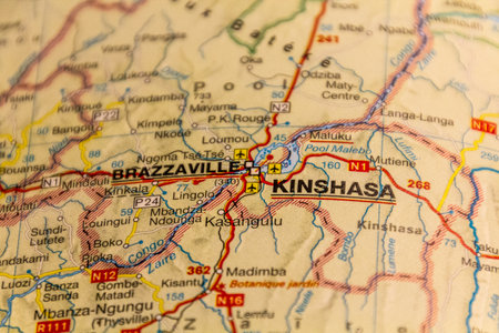 Brazzaville (Congo) and Kinshasa (DRC), on a road map
