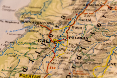 Cali, Colombia on a road mapの写真素材