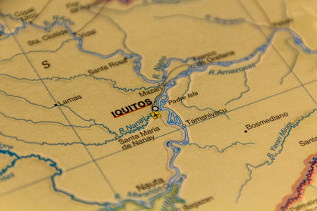 Iquitos, Peru on a road mapの写真素材