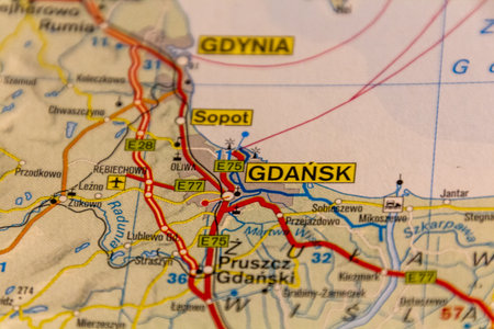 Gdansk, Poland on a road map