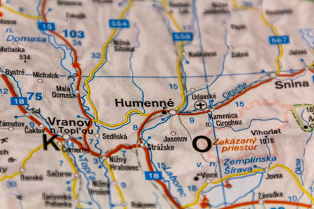 Humenne, Slovakia on a road mapの写真素材