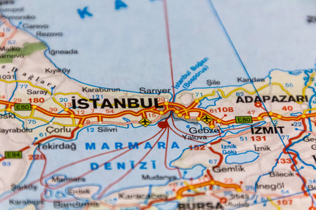 Istanbul, Turkey on a road mapの写真素材