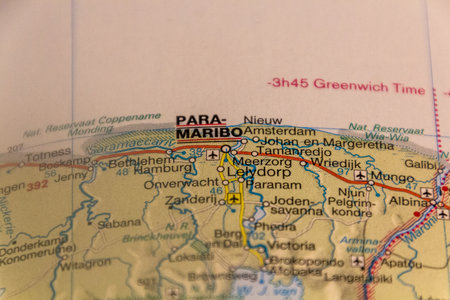 Paramaribo, Suriname on a road mapの写真素材