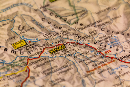 Cuzco, Peru on a road mapの写真素材