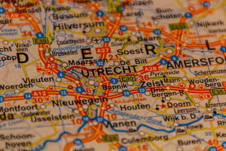 Utrecht, Netherlands on a road map.の写真素材