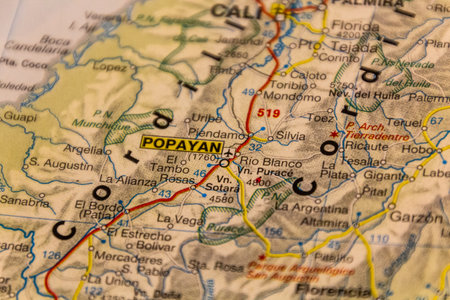 Popayan, Colombia on a road map