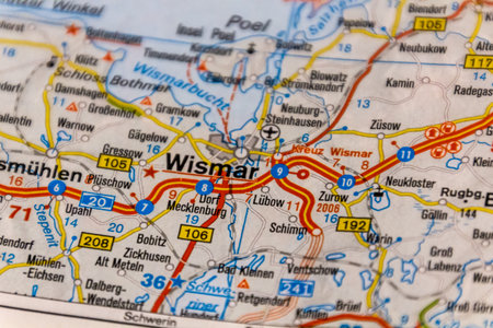 Wismar, Mecklenburg-Vorpommern state, Germany on a road map