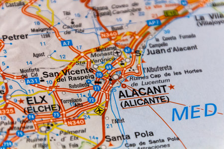Alicante, Spain on a road map
