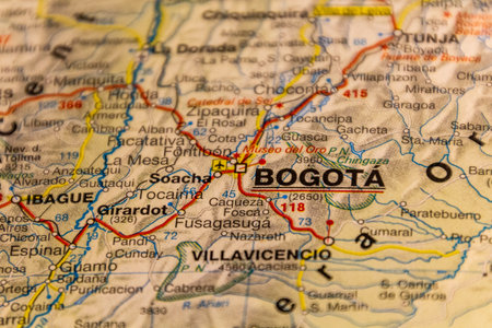 Bogota, capital of Colombia on a road mapの写真素材