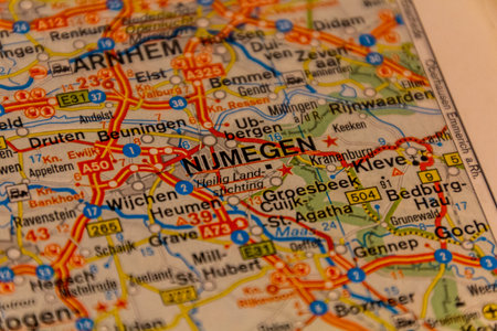 Nijmegen, Netherlands on a road map.の写真素材