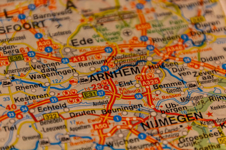 Arnhem, Netherlands on a road map.の写真素材