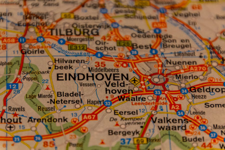 Eindhoven, Netherlands on a road map.の写真素材