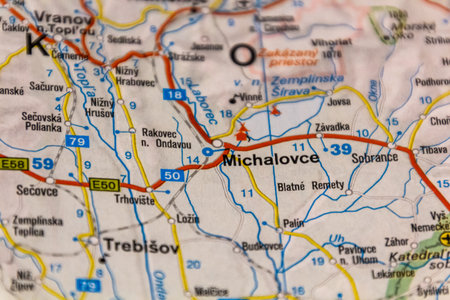 Michalovce, Slovakia on a road map