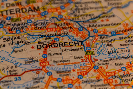 Dordrecht, Netherlands on a road map.の写真素材