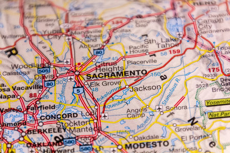 Sacramento, California, USA on a road map.