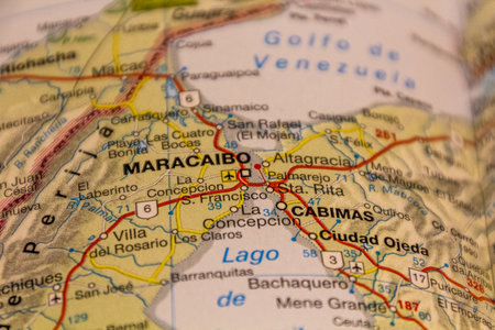 Maracaibo, Venezuela on a road mapの写真素材