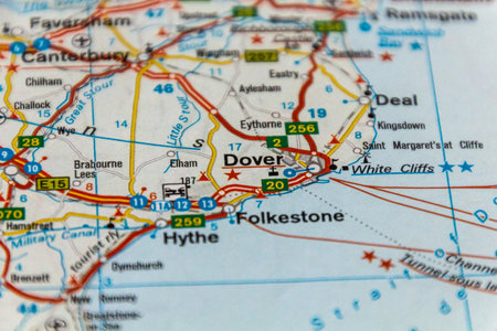 Dover, UK on a road map.の写真素材