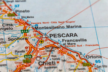 Pescara, Italy on a road map.の写真素材