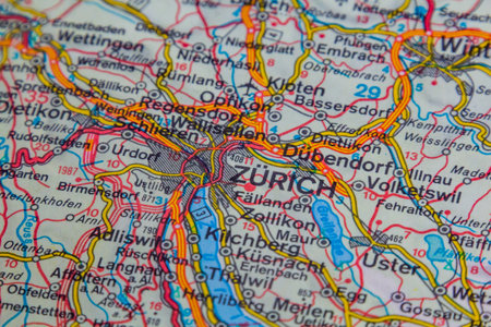 Zurich, Switzerland, on a road map