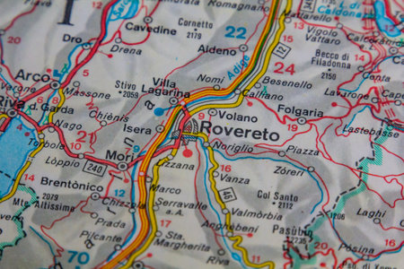 Rovereto, Italy, on a road mapの写真素材