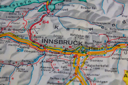 Innsbruck, Austria, on a road mapの写真素材