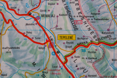 Tepelene, Albania, on a road mapの写真素材