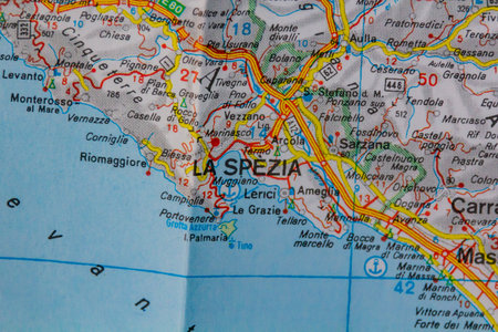 La Spezia, Italy, on a road mapの写真素材