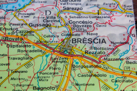 Brescia, Italy, on a road mapの写真素材