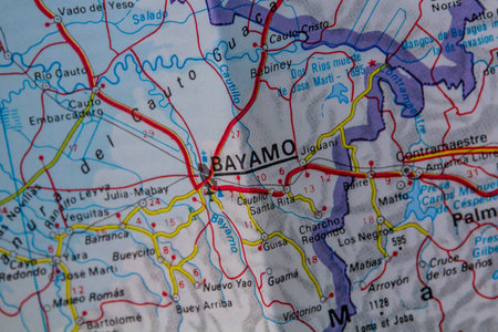 Bayamo, Cuba, on a road mapの写真素材