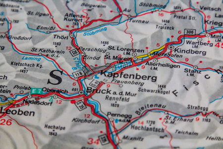 Kapfenberg, Austria, on a road mapの写真素材