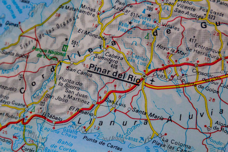 Pinar del Rio, Cuba, on a road map