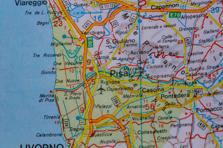 Pisa, Italy, on a road mapの写真素材