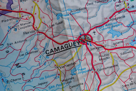 Camaguey, Cuba, on a road mapの写真素材