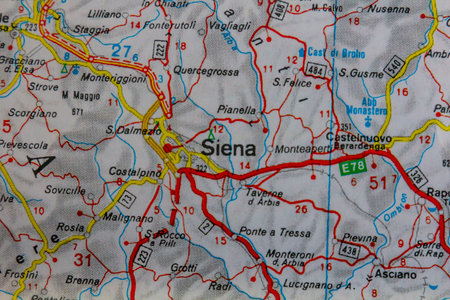 Siena, Italy, on a road mapの写真素材