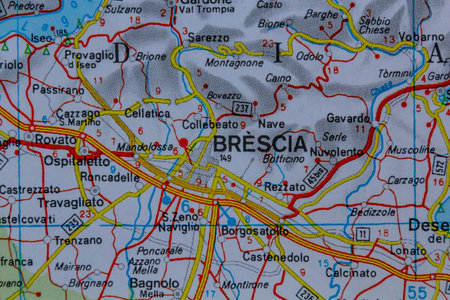 Brescia, Italy, on a road mapの写真素材
