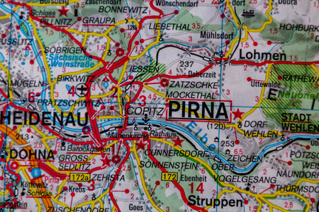 Pirna, Germany, on a road mapの写真素材