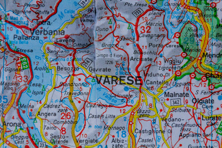 Varese, Italy, on a road mapの写真素材