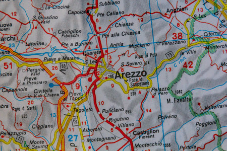Arezzo, Italy, on a road map