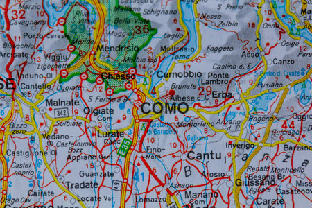 Como, Italy, on a road mapの写真素材