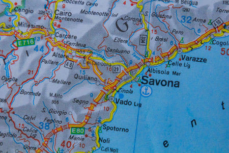 Savona, Italy, on a road mapの写真素材