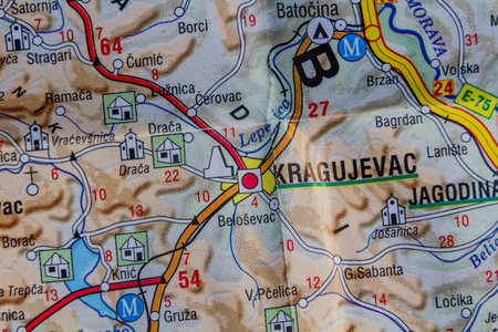 Kragujevac, Serbia, on a road mapの写真素材