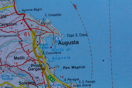 Augusta, Italy, on a road mapの写真素材