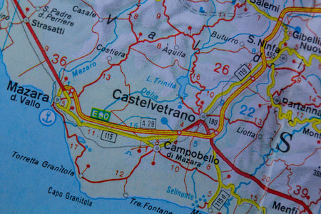 Castelvetrano, Italy, on a road mapの写真素材