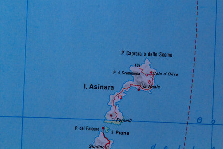 Asinara island, Italy, on a road mapの写真素材