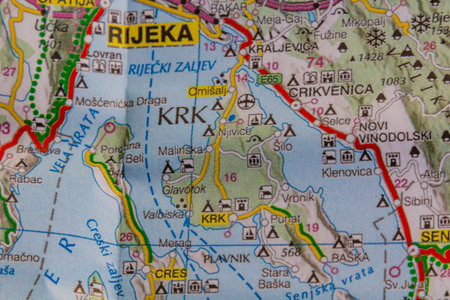 Krk island, Croatia, on a road mapの写真素材