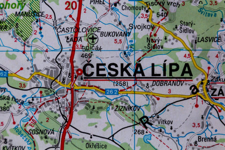 Ceska Lipa, Czechia, on a road mapの写真素材