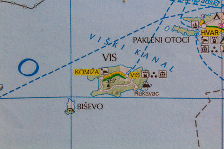 Vis island, Croatia, on a road mapの写真素材