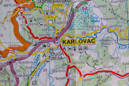 Karlovac, Croatia, on a road map