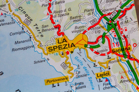 La Spezia, Italy, on a road mapの写真素材